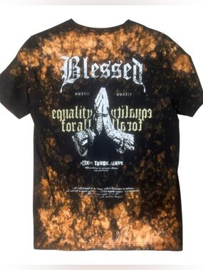 Sz M Blessed Graphic Tie-Dye Black & Orange Short Sleeve Tee